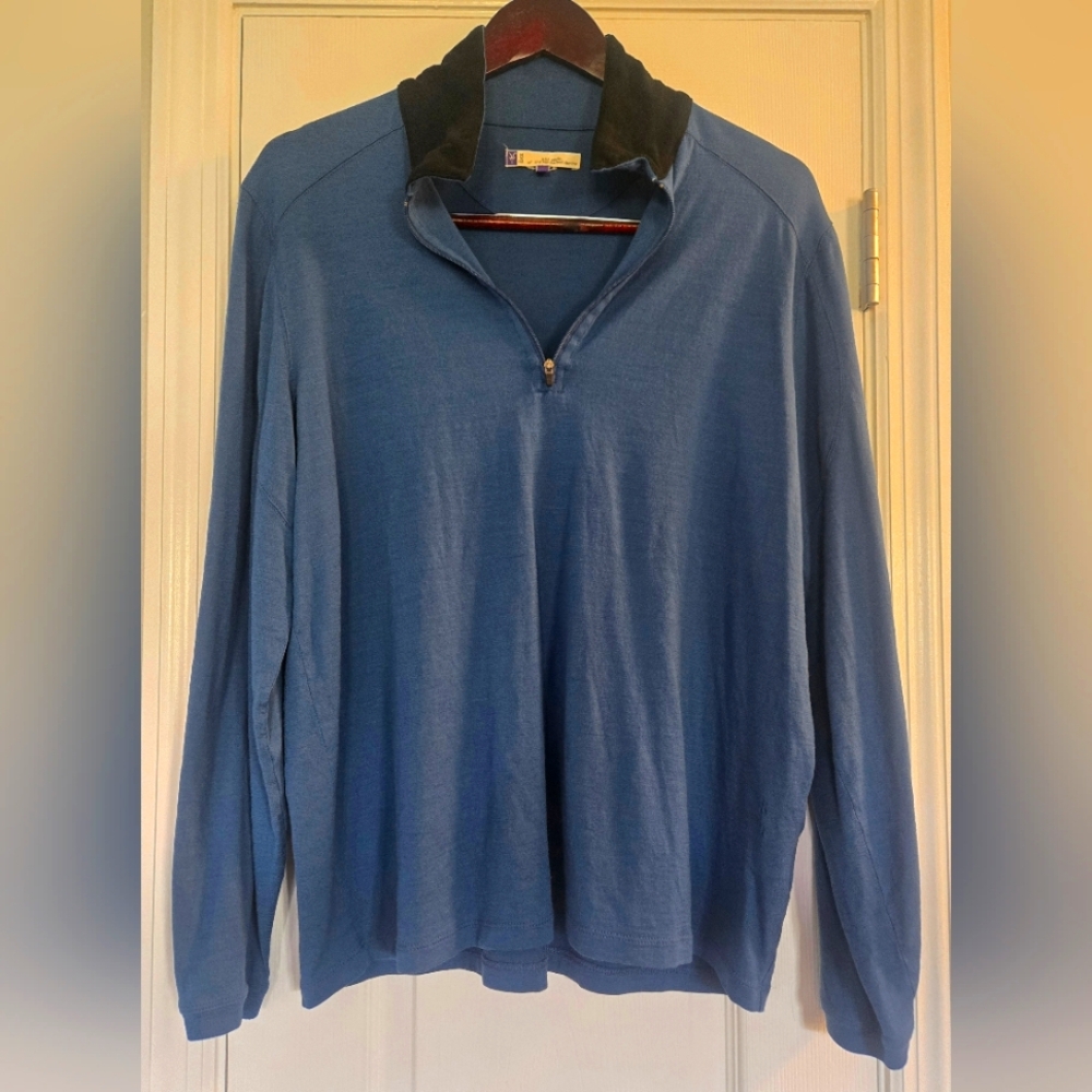 Ibex Blue 100% Marino Wool Quarter-Zip Sweater. Men’s L